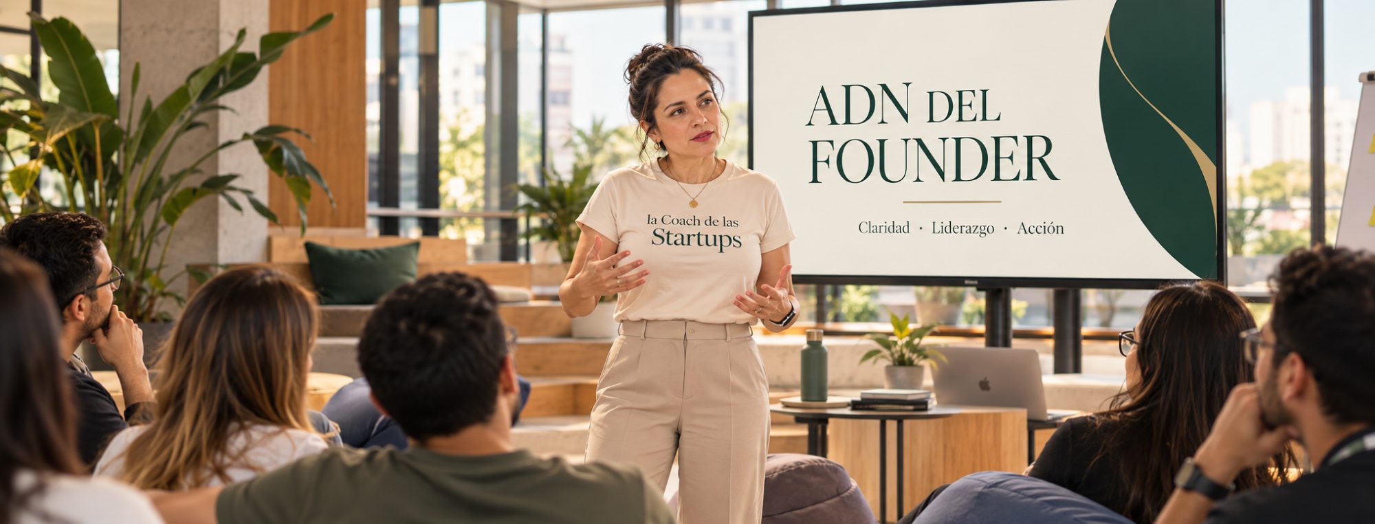 Sandra Carrillo dando un taller a un grupo de founders